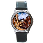 Street Architecture Building Round Metal Watch Front
