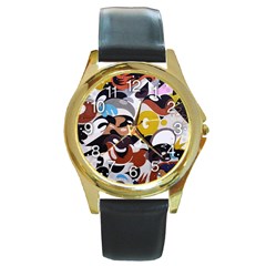 Graffiti Urban Colorful Graffiti City Wall Hip Hop Music Singers Round Gold Metal Watch by genx