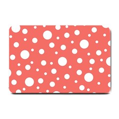 Polka Dot On Living Coral Small Doormat  by LoolyElzayat