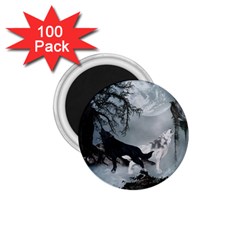 Awesome Black And White Wolf In The Dark Night 1 75  Magnets (100 Pack)  by FantasyWorld7
