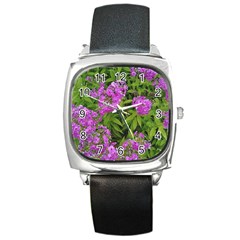 Stratford Garden Phlox Square Metal Watch by Riverwoman