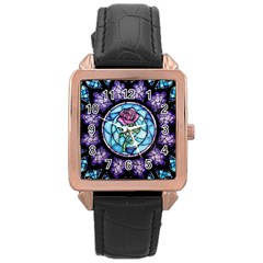 Cathedral Rosette Stained Glass Beauty And The Beast Rose Gold Leather Watch  by Sudhe
