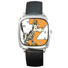 Zebra Animal Alphabet Z Wild Square Metal Watch by Sudhe