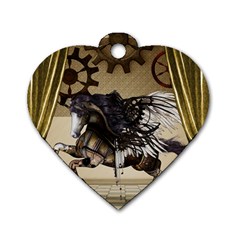 Awesome Steampunk Unicorn With Wings Dog Tag Heart (two Sides) by FantasyWorld7