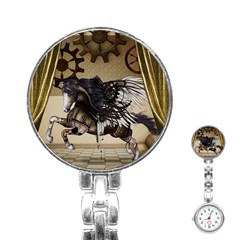 Awesome Steampunk Unicorn With Wings Stainless Steel Nurses Watch by FantasyWorld7