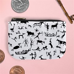 Petroglyph Runic Cavemen Nordic Black Paleo Drawings Pattern Mini Coin Purse by snek