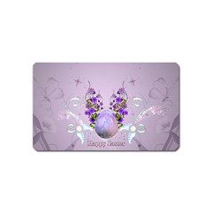 Happy Easter, Easter Egg With Flowers In Soft Violet Colors Magnet (name Card) by FantasyWorld7
