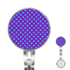 Turquoise Stars Pattern On Purple Stainless Steel Nurses Watch by BrightVibesDesign
