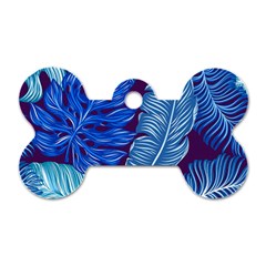 Tropical Blue Leaves Dog Tag Bone (two Sides) by snowwhitegirl