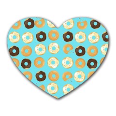 Donuts Pattern With Bites Bright Pastel Blue And Brown Heart Mousepads by genx