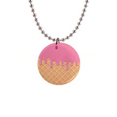 Ice Cream Pink Melting Background With Beige Cone 1  Button Necklace by genx