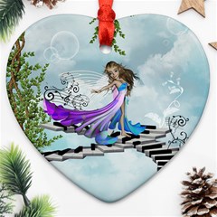 Cute Fairy Dancing On A Piano Ornament (heart) by FantasyWorld7