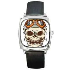Motorcycle Helmet Skull Clip Art Cranial Skeleton Square Metal Watch by Sudhe