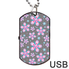 Seamless Pattern Flowers Pink Dog Tag Usb Flash (one Side) by HermanTelo