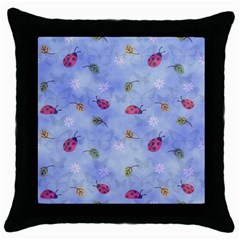 Ladybug Blue Nature Throw Pillow Case (black) by HermanTelo