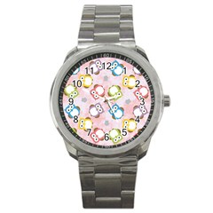 Owl Bird Cute Pattern Background Sport Metal Watch by HermanTelo