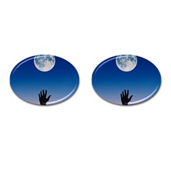 Moon Sky Blue Hand Arm Night Cufflinks (oval) by HermanTelo