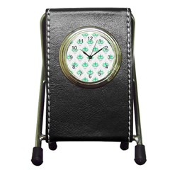 Plant Pattern Green Leaf Flora Pen Holder Desk Clock by Sapixe