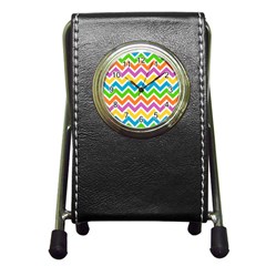 Chevron Pattern Design Texture Pen Holder Desk Clock by Sapixe