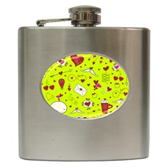 Valentin s Day Love Hearts Pattern Red Pink Green Hip Flask (6 Oz) by EDDArt
