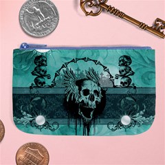 Awesome Skull With Wings Large Coin Purse by FantasyWorld7