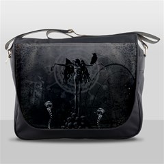 Awesome Crow Skeleton With Skulls Messenger Bag by FantasyWorld7
