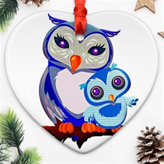 Owl Mother Owl Baby Owl Nature Ornament (heart) by Sudhe