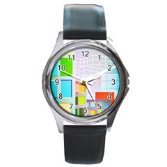 City Modern Business Skyscrapers Round Metal Watch by Simbadda
