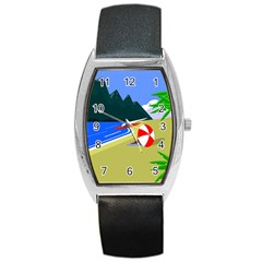 Beach Summer Sea Ocean Water Sand Barrel Style Metal Watch by Simbadda
