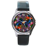 Abstract Fractal Artwork Colorful Round Metal Watch Front