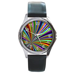 Background Design Pattern Colorful Round Metal Watch by Sudhe