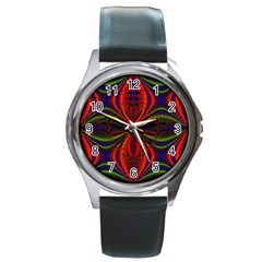Abstract Art Fractal Round Metal Watch by Sudhe