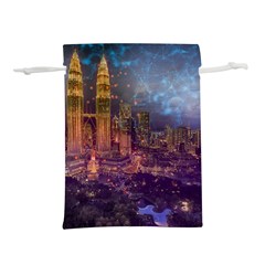 City Lights Skyline Buildings Lightweight Drawstring Pouch (l) by Wegoenart