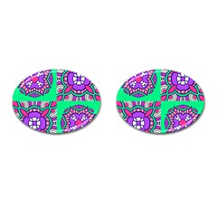 Purple Shapes On A Green Background                         Cufflinks (oval) by LalyLauraFLM