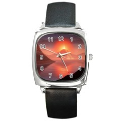 Volcano Lava Landscape Glow Lake Square Metal Watch by Simbadda
