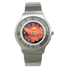 Volcano Lava Landscape Glow Lake Stainless Steel Watch by Simbadda