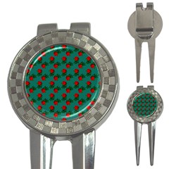 Red Roses Teal Green 3-in-1 Golf Divots by snowwhitegirl