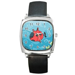 Dive Scuba Ocean Sea Water Fish Square Metal Watch by Simbadda
