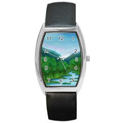 Landscape Nature Art Trees Water Barrel Style Metal Watch by Simbadda