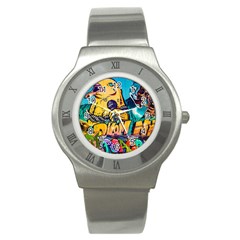 Graffiti Street Art Mountains Wall Stainless Steel Watch by Simbadda
