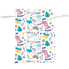 Colorful Doodle Animals Words Pattern  Lightweight Drawstring Pouch (xl) by Vaneshart