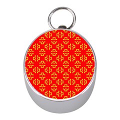 Red Background Yellow Shapes Mini Silver Compasses by Simbadda