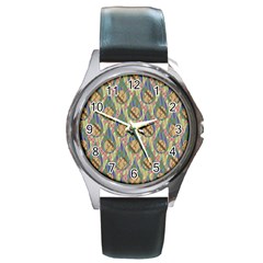 Tribal Background Boho Digital Paper Round Metal Watch by Simbadda