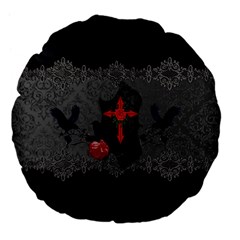 The Crows With Cross Large 18  Premium Flano Round Cushions by FantasyWorld7