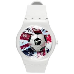 Soccer Ball With Great Britain Flag Round Plastic Sport Watch (m) by Vaneshart