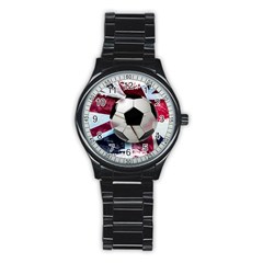 Soccer Ball With Great Britain Flag Stainless Steel Round Watch by Vaneshart