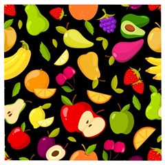 Vector Seamless Summer Fruits Pattern Black Background Wooden Puzzle Square by Vaneshart