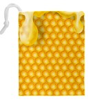 Abstract Honeycomb Background With Realistic Transparent Honey Drop Drawstring Pouch (5XL) Back