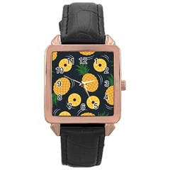 Seamless Pattern Pineapple Pattern Rose Gold Leather Watch  by Vaneshart