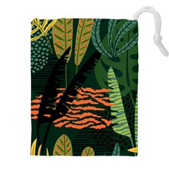 Abstract Seamless Pattern With Tropical Leaves Drawstring Pouch (5xl) by Vaneshart